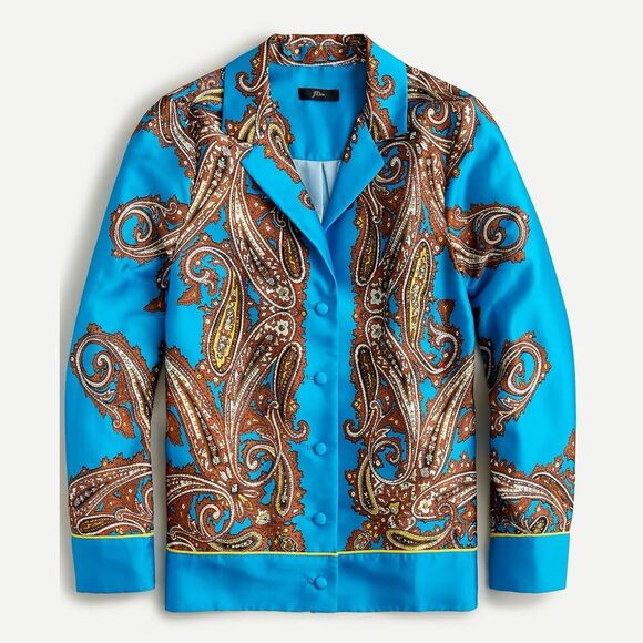 J.Crew Drapey Button-Up Shirt in Blue Paisley Print | Large - Picture 4 of 8